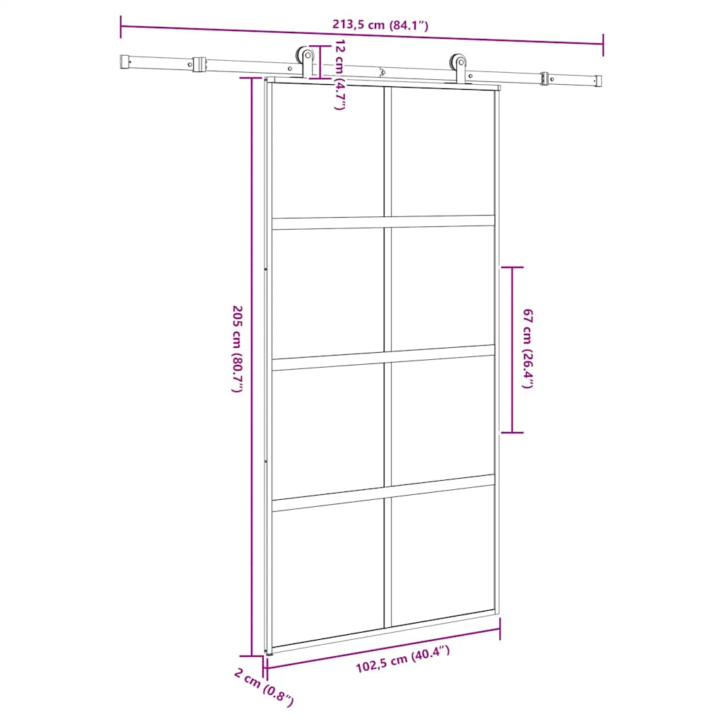 Schuifdeur met beslag 102,5x205 cm gehard glas en aluminium