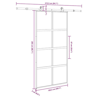 Schuifdeur met beslag 102,5x205 cm gehard glas en aluminium