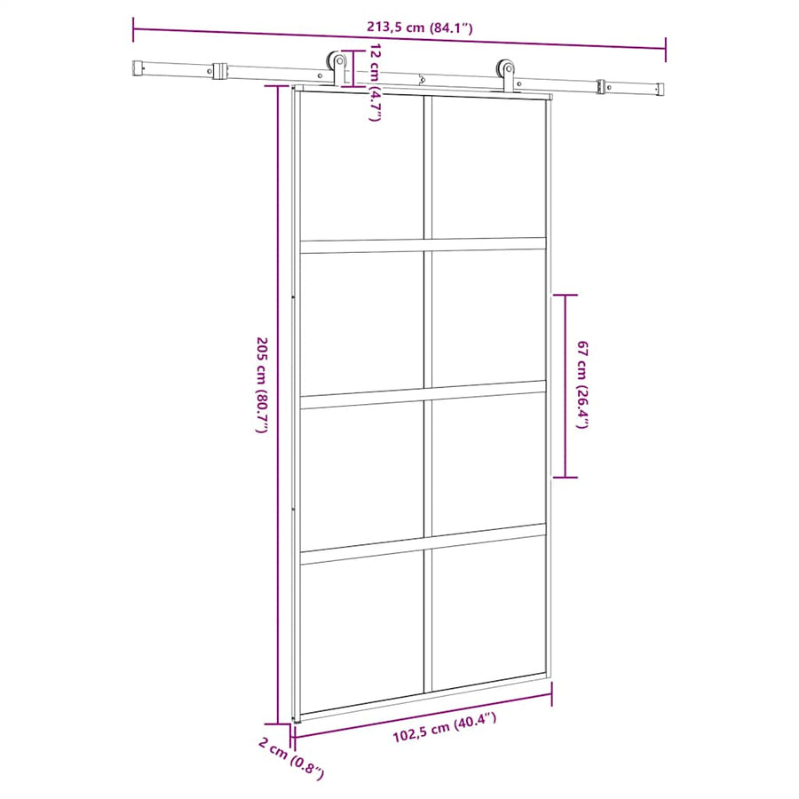 Schuifdeur met beslag 102,5x205 cm gehard glas en aluminium