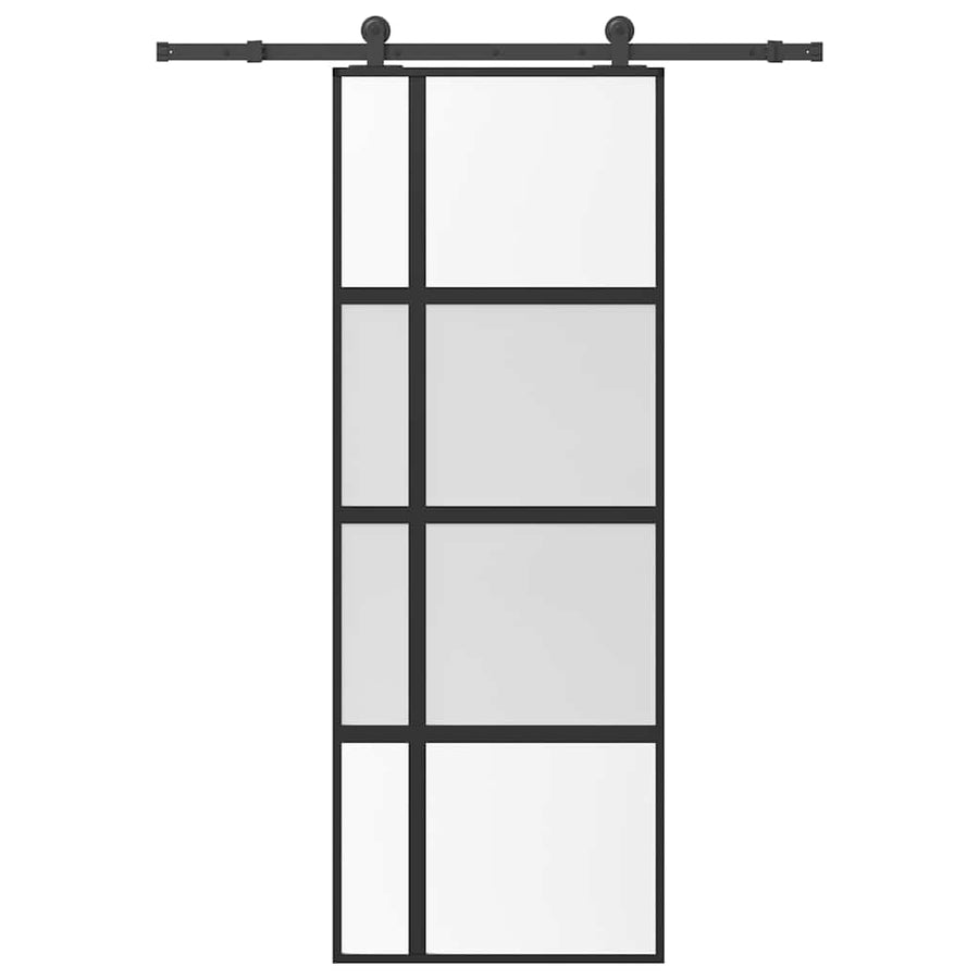 Schuifdeur met beslag 76x205 cm gehard glas en aluminium