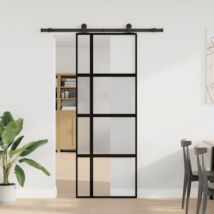 Schuifdeur met beslag 76x205 cm gehard glas en aluminium