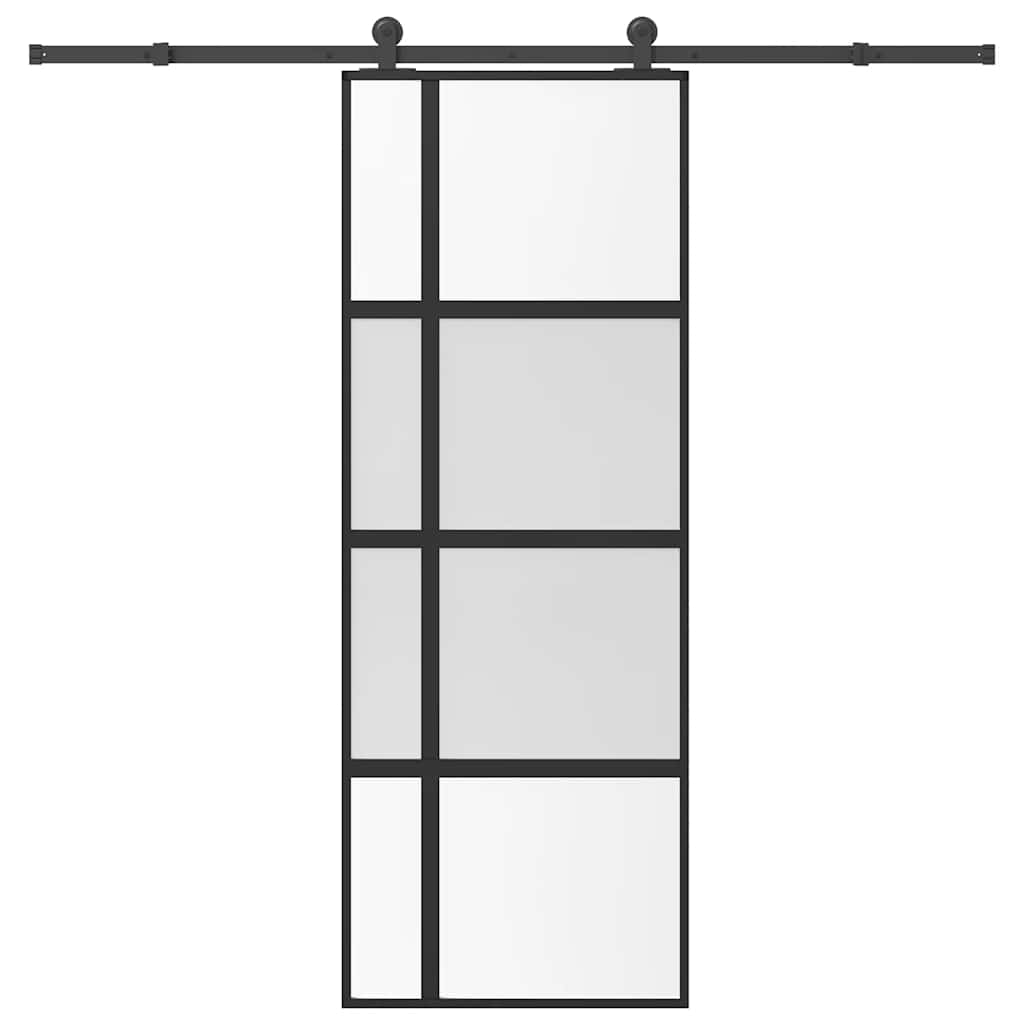 Schuifdeur met beslag 76x205 cm gehard glas en aluminium