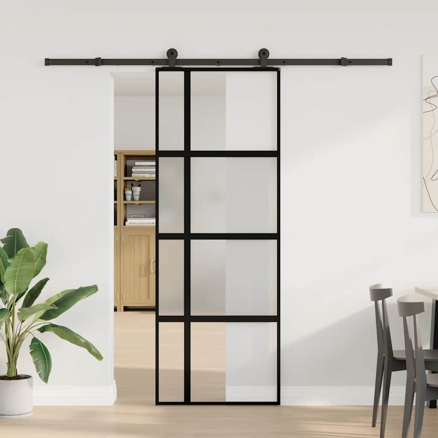 Schuifdeur met beslag 76x205 cm gehard glas en aluminium