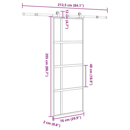 Schuifdeur met beslag 76x205 cm gehard glas en aluminium