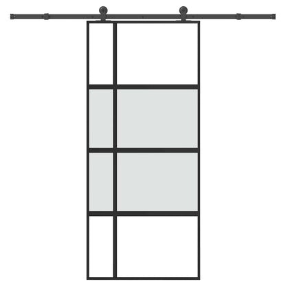 Schuifdeur met beslag 90x205 cm gehard glas en aluminium