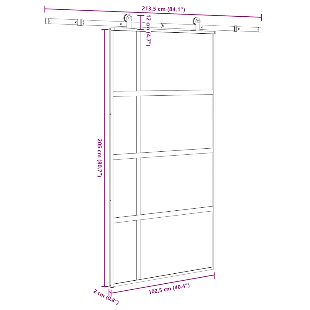 Schuifdeur met beslag 102,5x205 cm gehard glas en aluminium