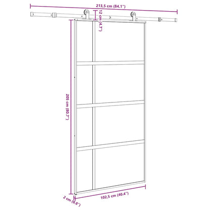 Schuifdeur met beslag 102,5x205 cm gehard glas en aluminium
