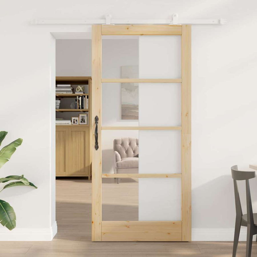Schuifdeur Orkdal Bruin Hout En Metaal Natuurlijk En Wit 93 x 202 cm