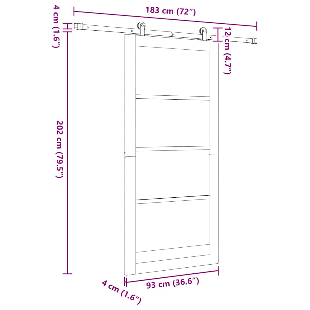 Schuifdeur Orkdal Hout En Metaal Wit 93 x 202 cm