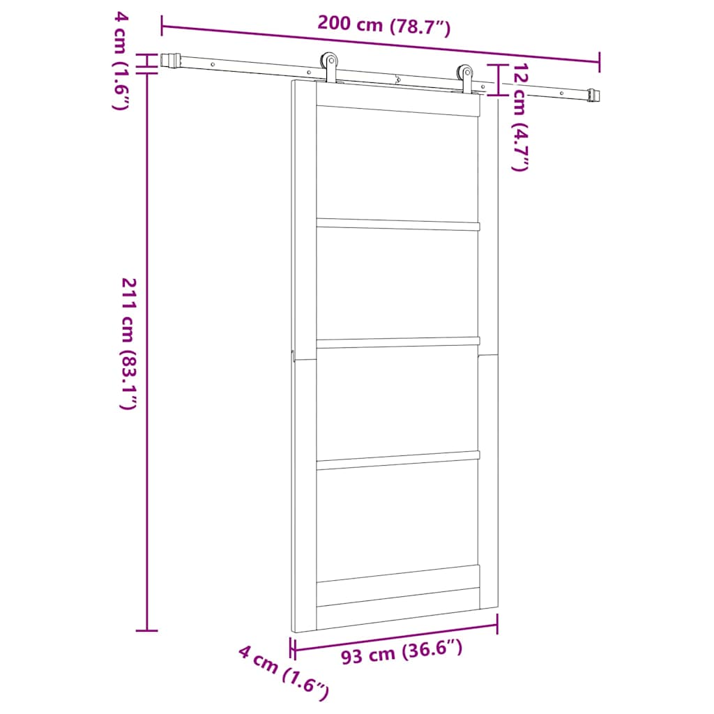 Schuifdeur Orkdal Hout En Metaal Wit 93 x 211 cm