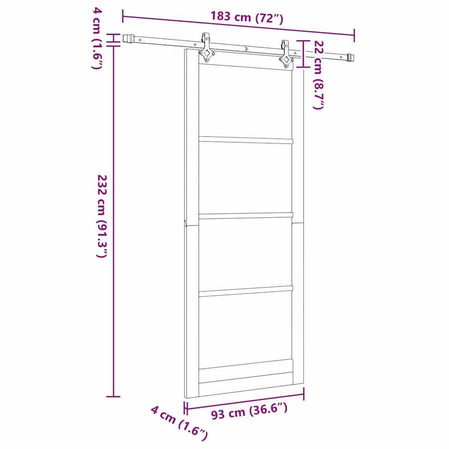 Schuifdeur Orkdal Hout En Metaal Wit En Zwart 93 x 232 cm