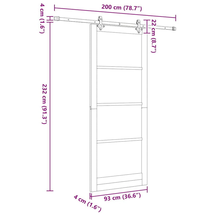 Schuifdeur Orkdal Hout En Metaal Wit En Zwart 93 x 232 cm