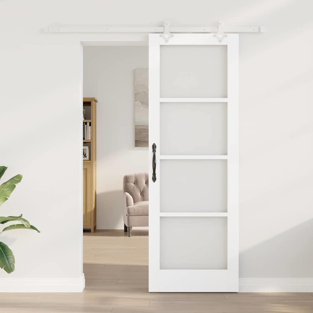 Schuifdeur Wit 73,5 x 211 cm Massief grenenhout en glas