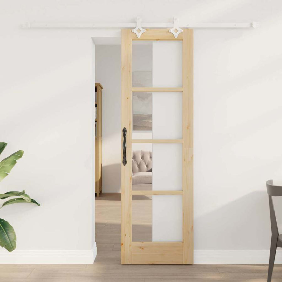 Schuifdeur Naturel 61 X 198,5 Cm Massief Grenenhout En Glas
