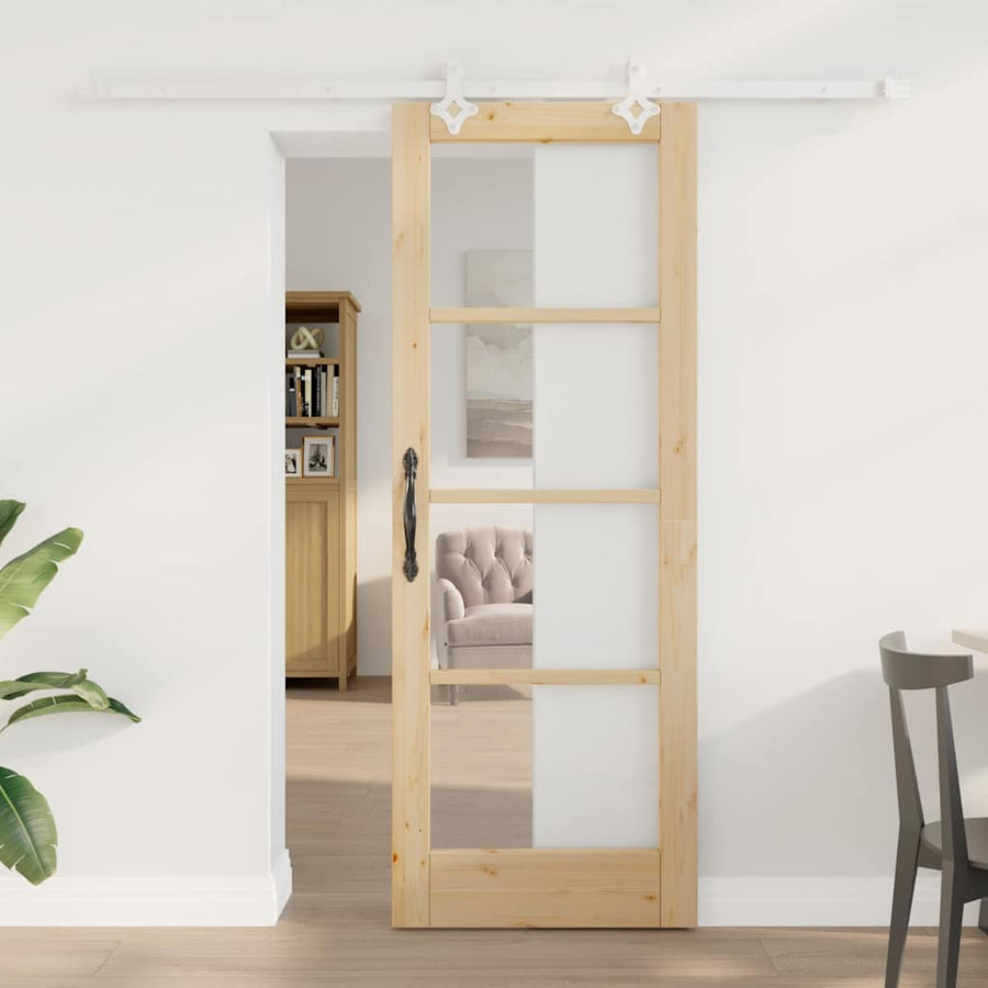 Schuifdeur Naturel 73,5 X 198,5 Cm Massief Grenenhout En Glas