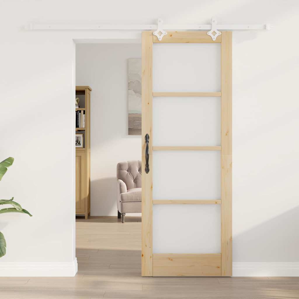 Schuifdeur Naturel 73,5 X 198,5 Cm Massief Grenenhout En Glas