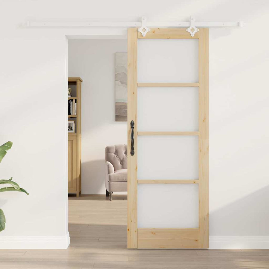 Schuifdeur Naturel 73,5 X 198,5 Cm Massief Grenenhout En Glas
