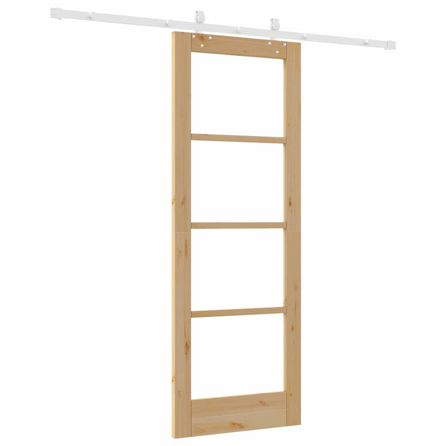 Schuifdeur Naturel 73,5 X 198,5 Cm Massief Grenenhout En Glas