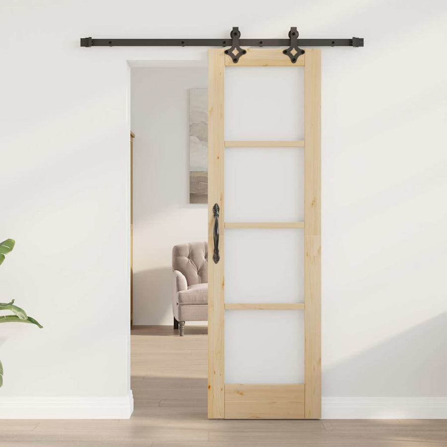 Schuifdeur Naturel 61 X 198,5 Cm Massief Grenenhout En Glas