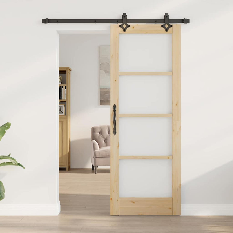 Schuifdeur Naturel 73,5 X 198,5 Cm Massief Grenenhout En Glas