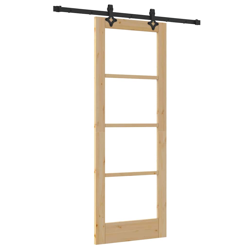 Schuifdeur Naturel 73,5 X 198,5 Cm Massief Grenenhout En Glas