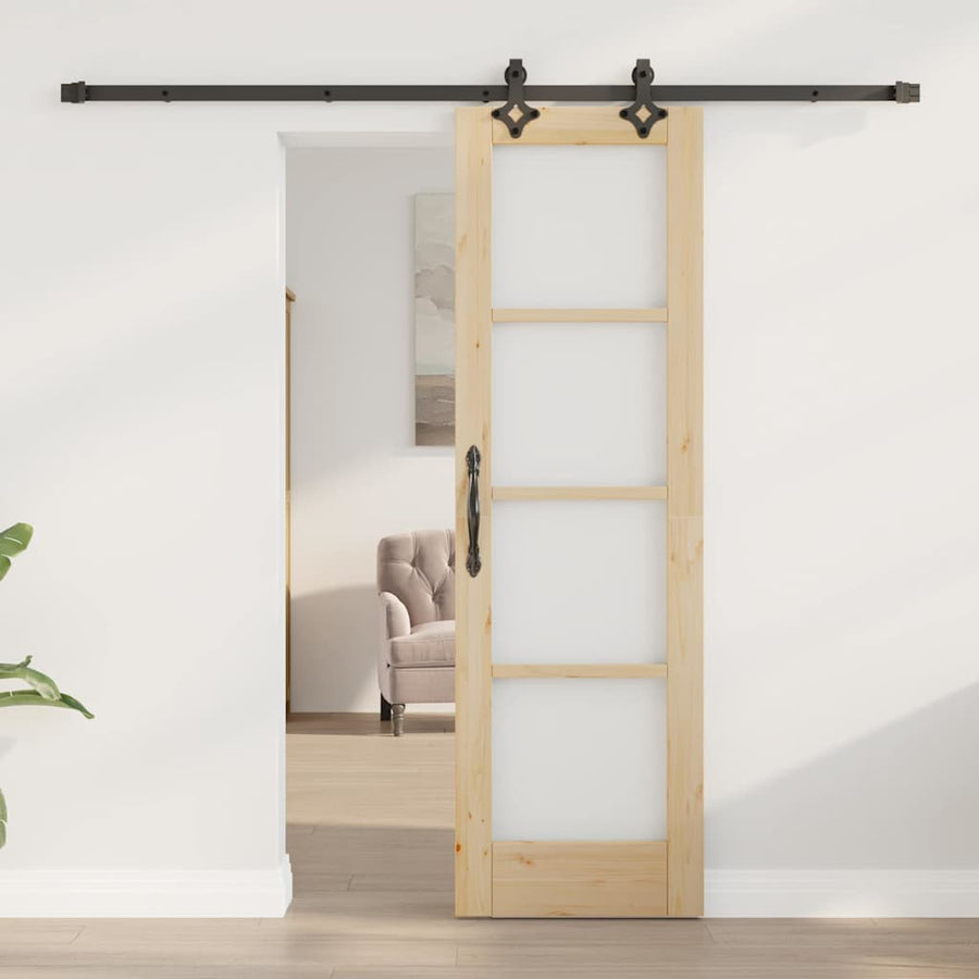 Schuifdeur Naturel 61 X 198,5 Cm Massief Grenenhout En Glas