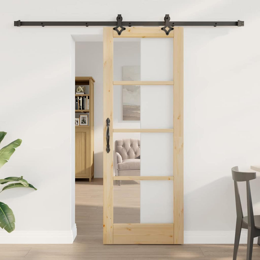 Schuifdeur Naturel 73,5 X 198,5 Cm Massief Grenenhout En Glas