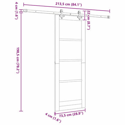 Schuifdeur Naturel 73,5 X 198,5 Cm Massief Grenenhout En Glas