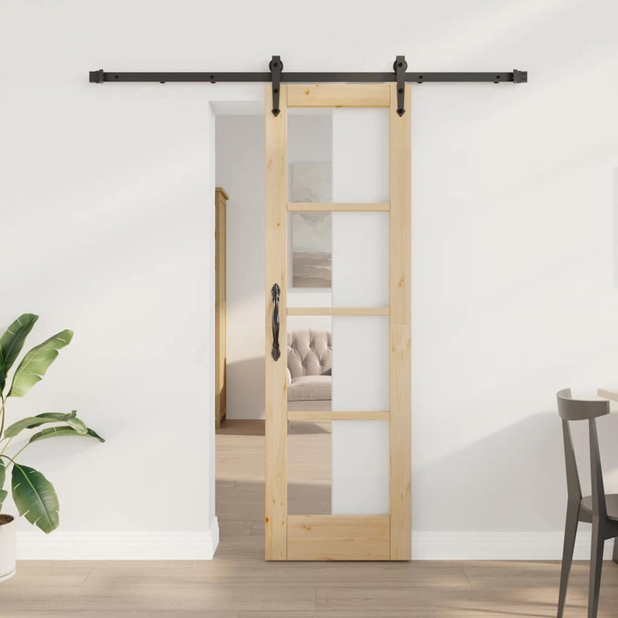 Schuifdeur Naturel 61 X 198,5 Cm Massief Grenenhout En Glas