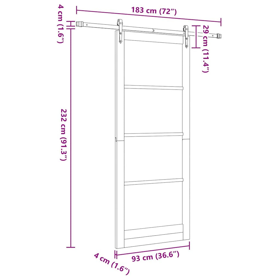 Schuifdeur Hout En Metaal Wit En Zwart 93 x 232 cm