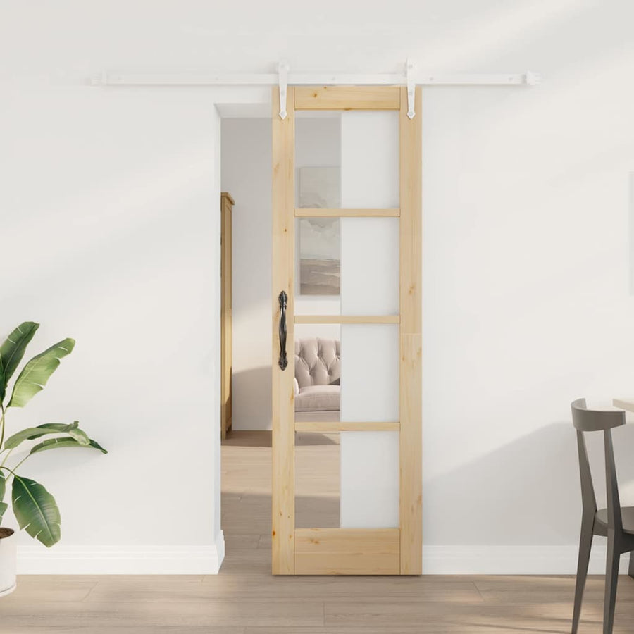 Schuifdeur Naturel 61 X 198,5 Cm Massief Grenenhout En Glas