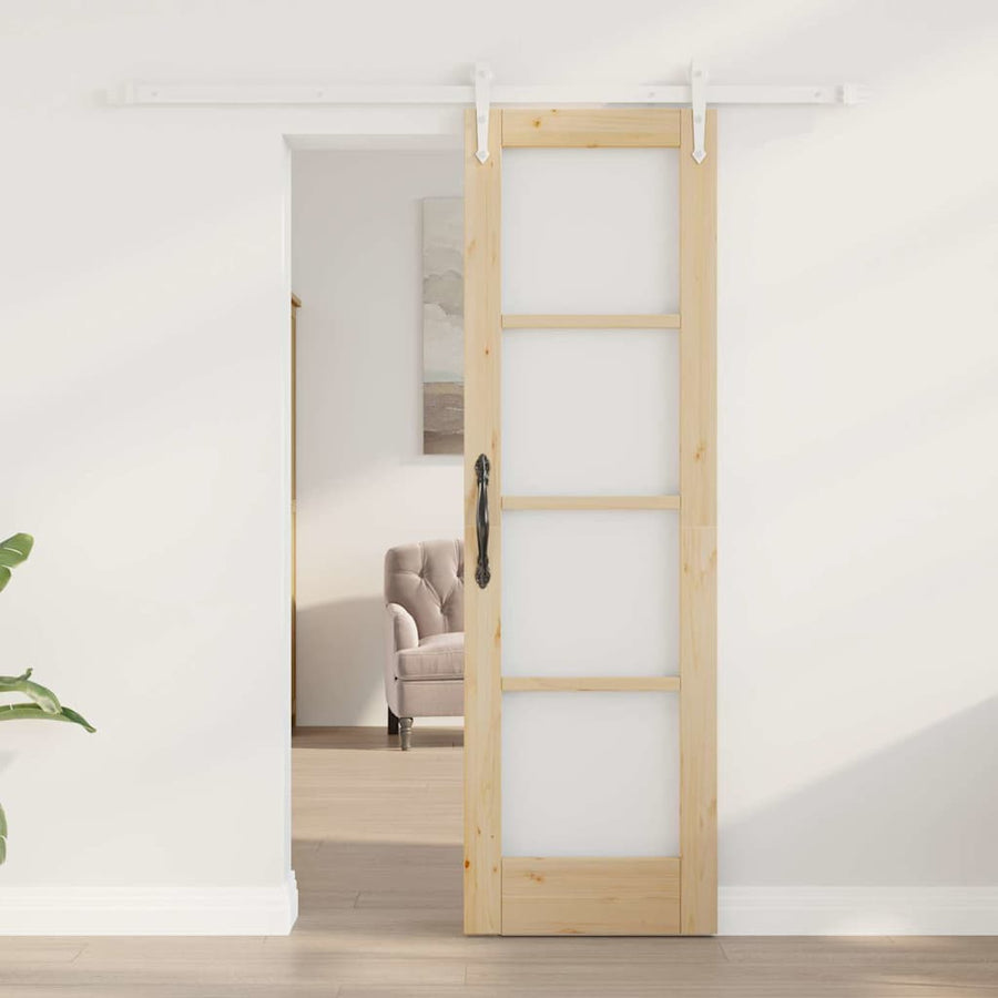 Schuifdeur Naturel 61 X 198,5 Cm Massief Grenenhout En Glas