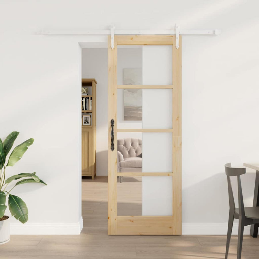 Schuifdeur Naturel 73,5 X 198,5 Cm Massief Grenenhout En Glas