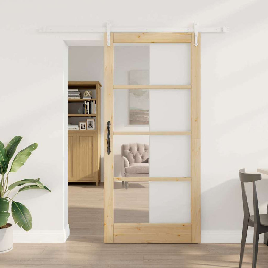 Schuifdeur Bruin Hout En Metaal Natuurlijk En Wit 93 x 202 cm