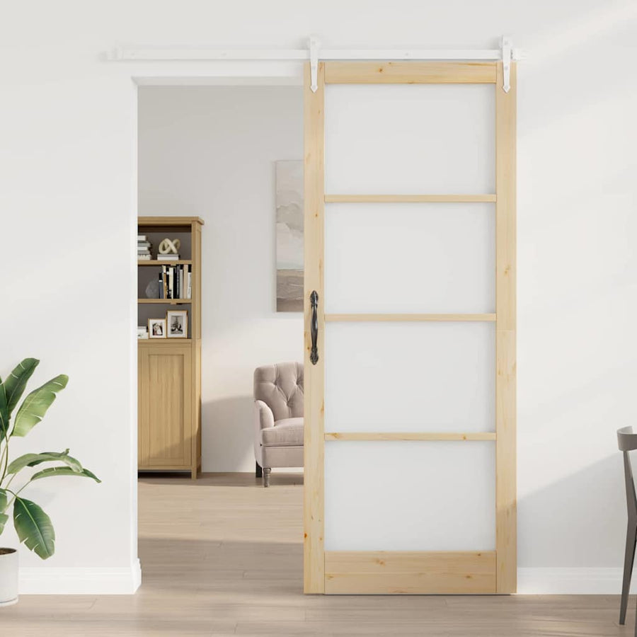 Schuifdeur Bruin Hout En Metaal Natuurlijk En Wit 93 x 232 cm