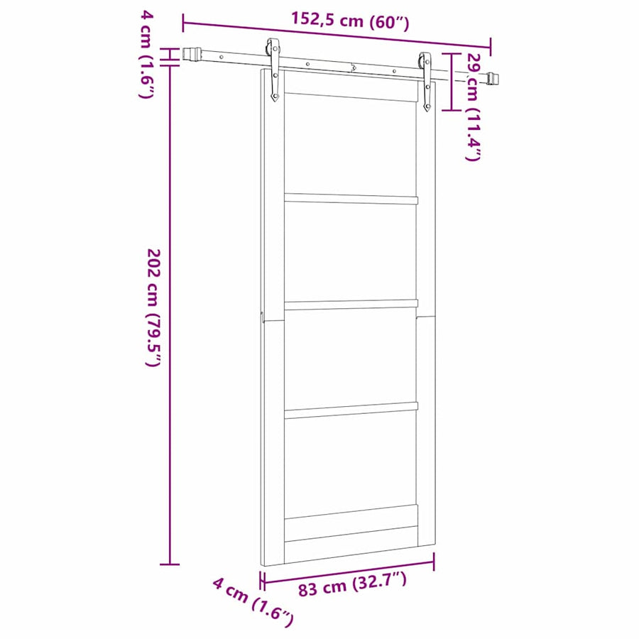 Schuifdeur Orkdal Hout En Metaal 83 x 202 cm