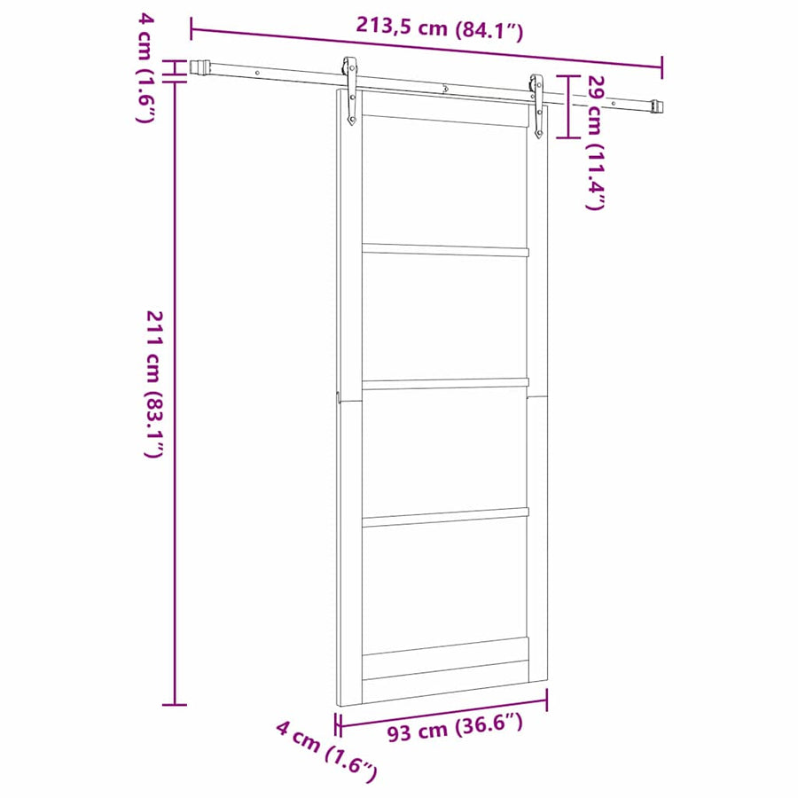 Schuifdeur Orkdal Bruin Hout En Metaal 93 x 232 cm