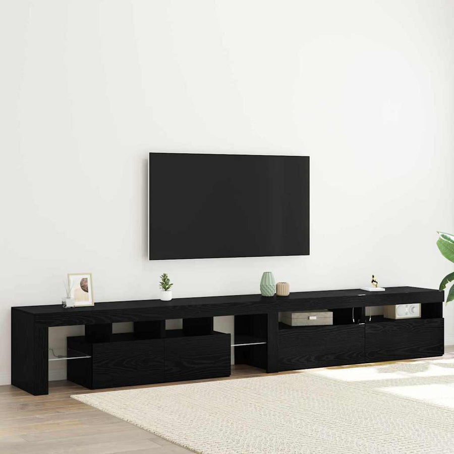 Tv-Meubels 3 St Met Led's Bewerkt Hout Kleurig 260 cm Zwart eiken