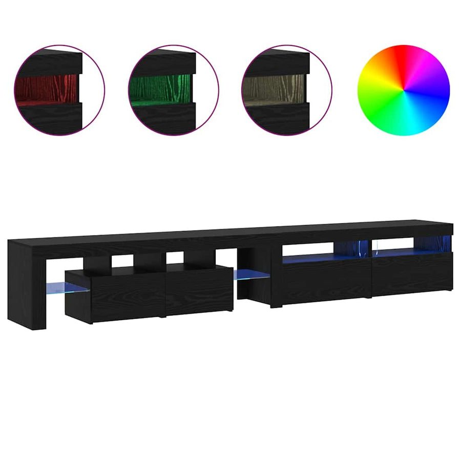Tv-Meubels 3 St Met Led's Bewerkt Hout Kleurig 260 cm Zwart eiken