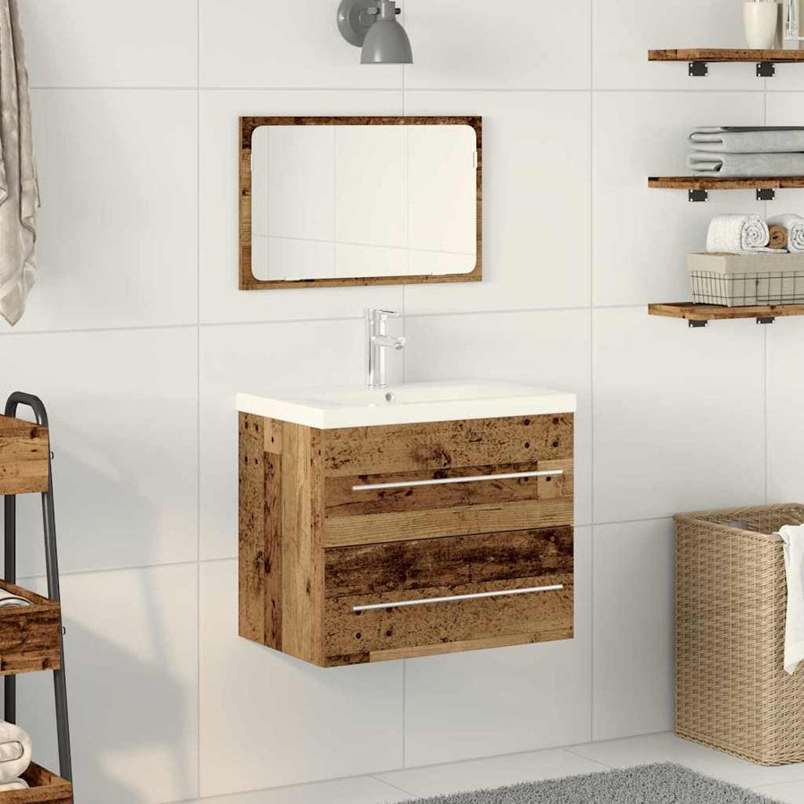 Badkamertenk te kast 2 pcs Oud Hout Engineered Hout en Keramiek