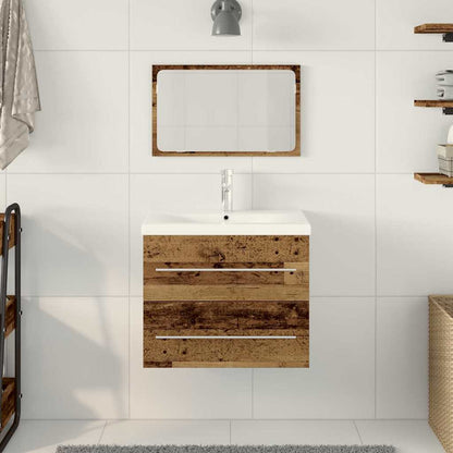 Badkamertenk te kast 2 pcs Oud Hout Engineered Hout en Keramiek