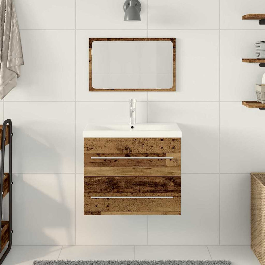 Badkamertenk te kast 2 pcs Oud Hout Engineered Hout en Keramiek