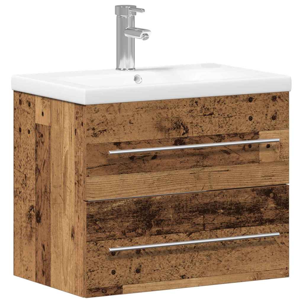Badkamertenk te kast 2 pcs Oud Hout Engineered Hout en Keramiek