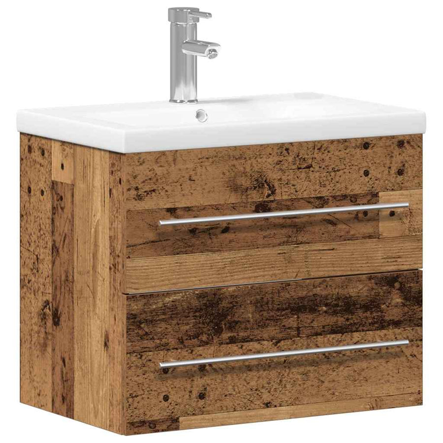 Badkamertenk te kast 2 pcs Oud Hout Engineered Hout en Keramiek