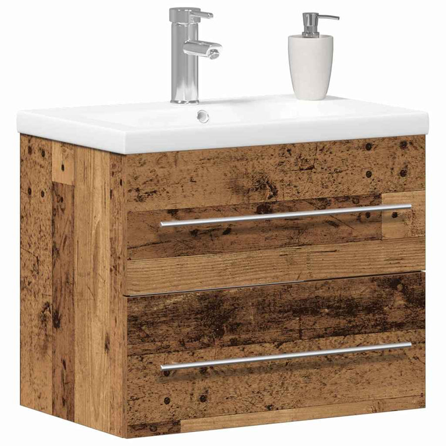 Badkamertenk te kast 2 pcs Oud Hout Engineered Hout en Keramiek