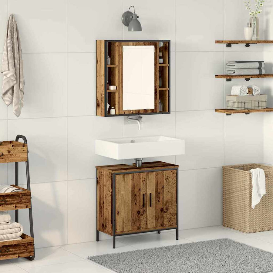 Badkamermeubelset met plank met opslag 2 pcs Bruin Bewerkt hout
