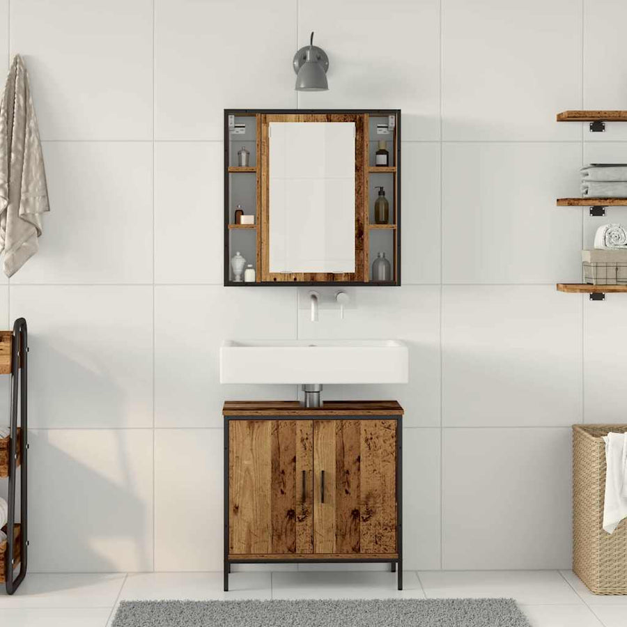 Badkamermeubelset met plank met opslag 2 pcs Bruin Bewerkt hout