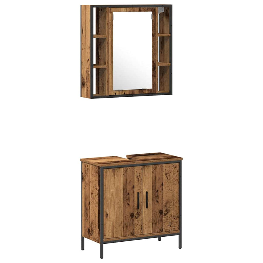 Badkamermeubelset met plank met opslag 2 pcs Bruin Bewerkt hout