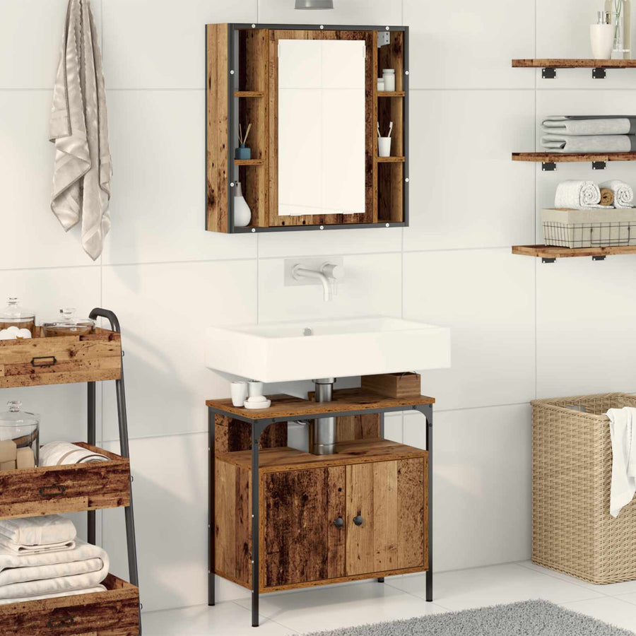 Badkamermeubelset met plank met opslag 2 pcs Bruin Bewerkt hout