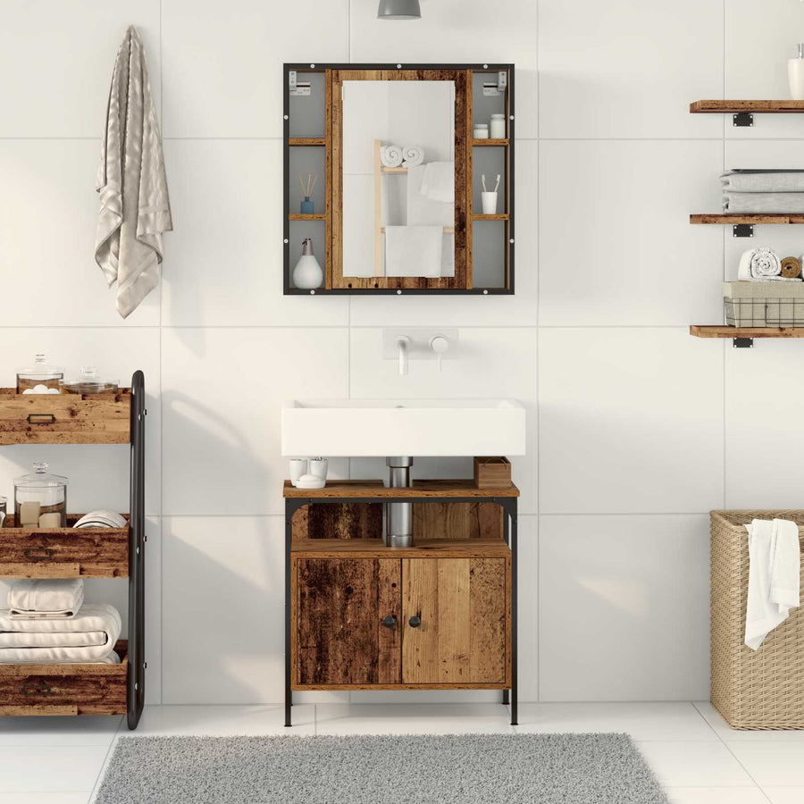 Badkamermeubelset met plank met opslag 2 pcs Bruin Bewerkt hout